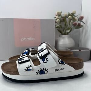 Papillio Birkenstock Arizona Pap Platform Sandal Eyes White Men 10 NWB Narrow
